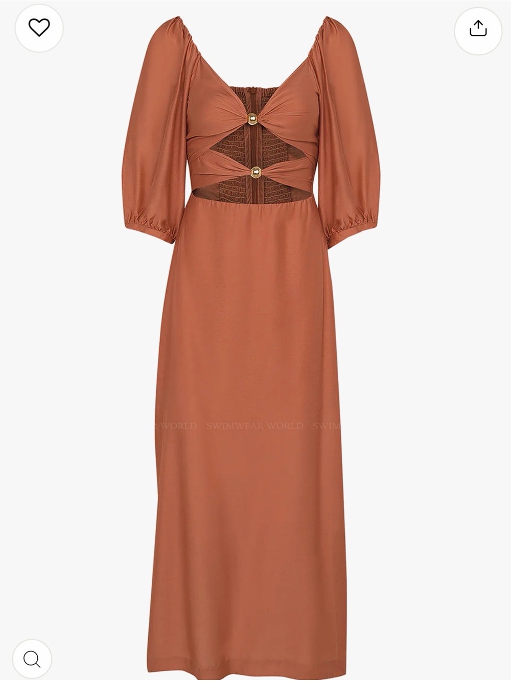 NWT Rust Cutout Puff-Sleeve Maxi Dress - Burnt Orange
